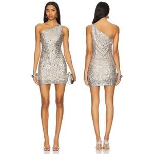 Lovers & Friends Crystal Sequin Mini Dress One Shoulder Party Cocktail NYE XS